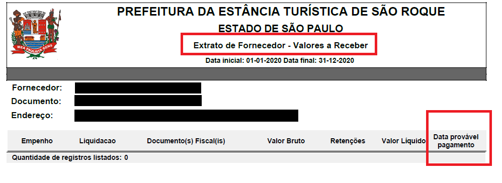 Data provavel de pagamento